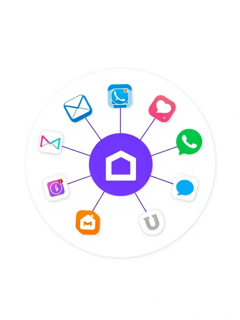 An icon depicting various app logos connected to a central N8n node, symbolizing seamless integration capabilities.