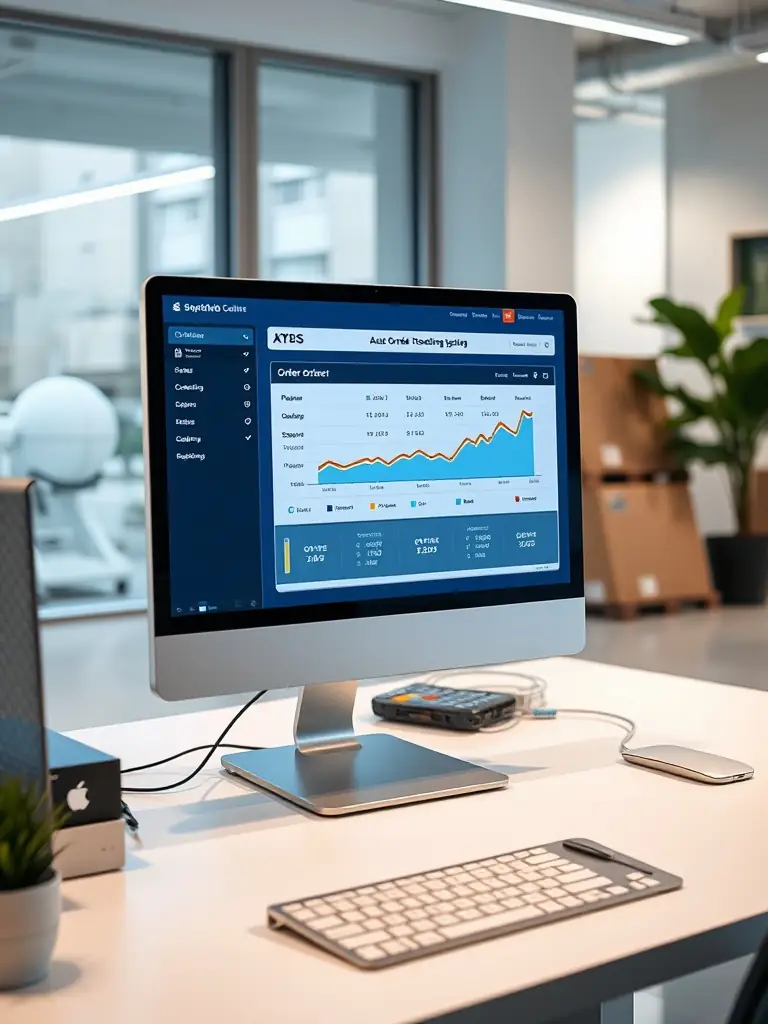 A vibrant image depicting an e-commerce website interface with automated order processing in action, showcasing N8n's ability to streamline online retail operations.